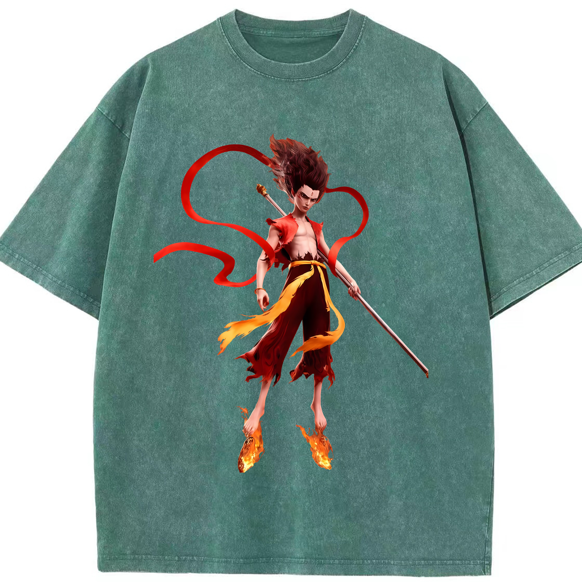 （画像用） Ne Zha 2 ナタ 魔童の大暴れ 綿100% ヴィンテージ風 半袖Tシャツ（フロントプリント）